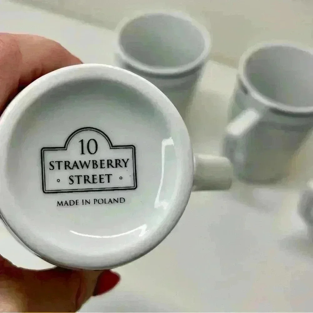 20 Strawberry Street Diner-ware Blue Mugs set of four white restaurant Styled - Picture 3 of 3